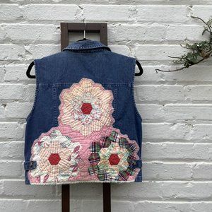 Cottagecore embroidered Quilt Patch Jean Jacket
